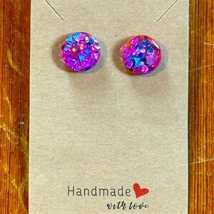 Pink studs with colored sparkles!
